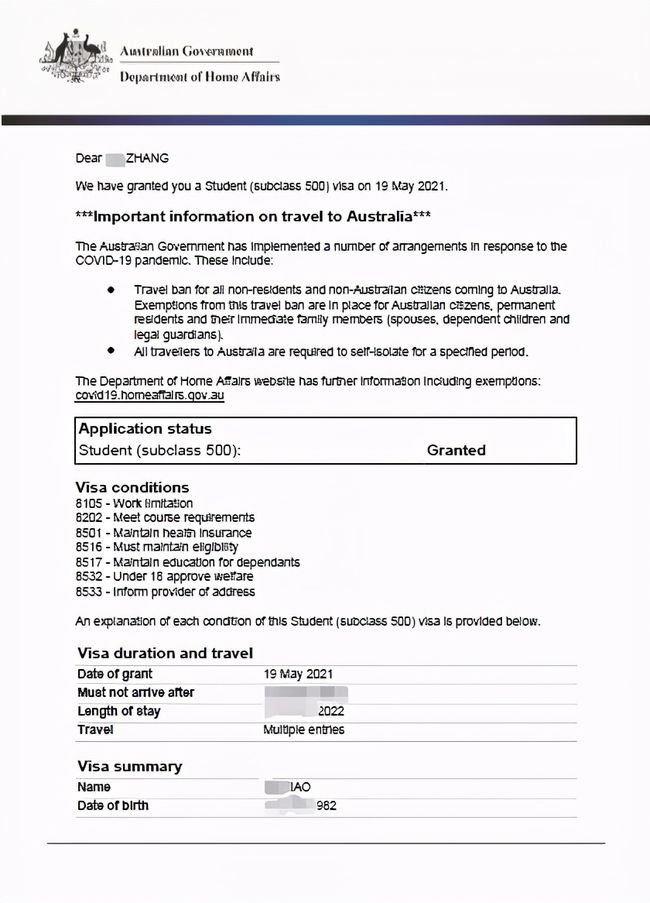 澳洲研究生留学签证，澳洲研究生留学签证500中填父母的信息有什么用