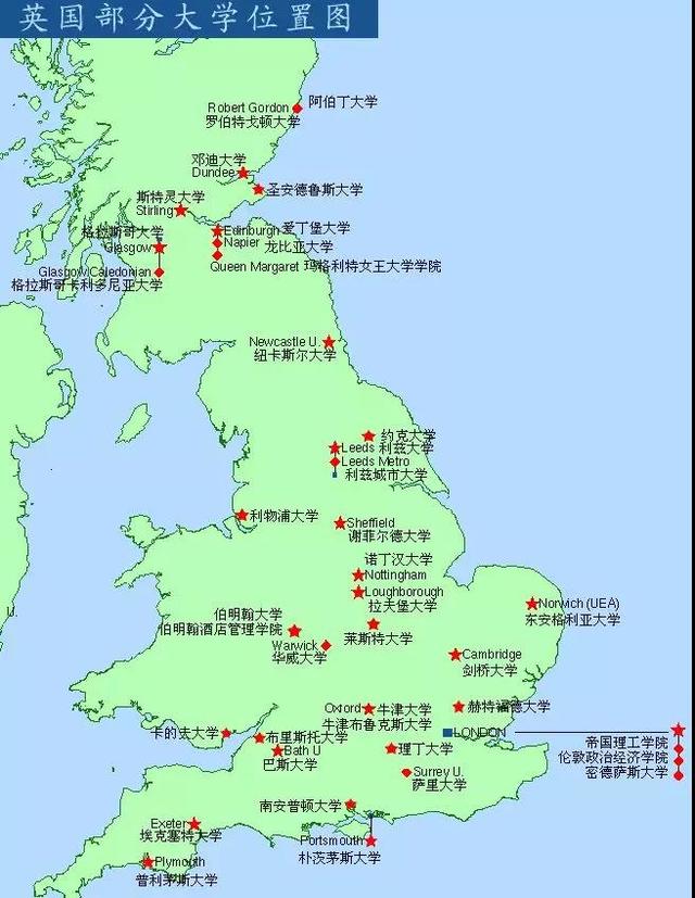 英国留学地图，英国留学主要城市