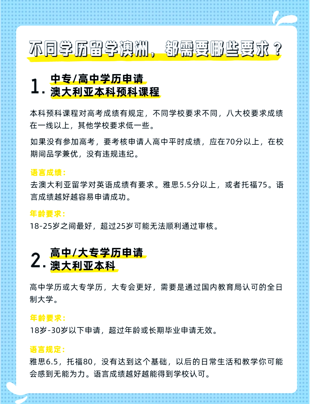 澳大利亚留学条件，高中生澳大利亚留学条件